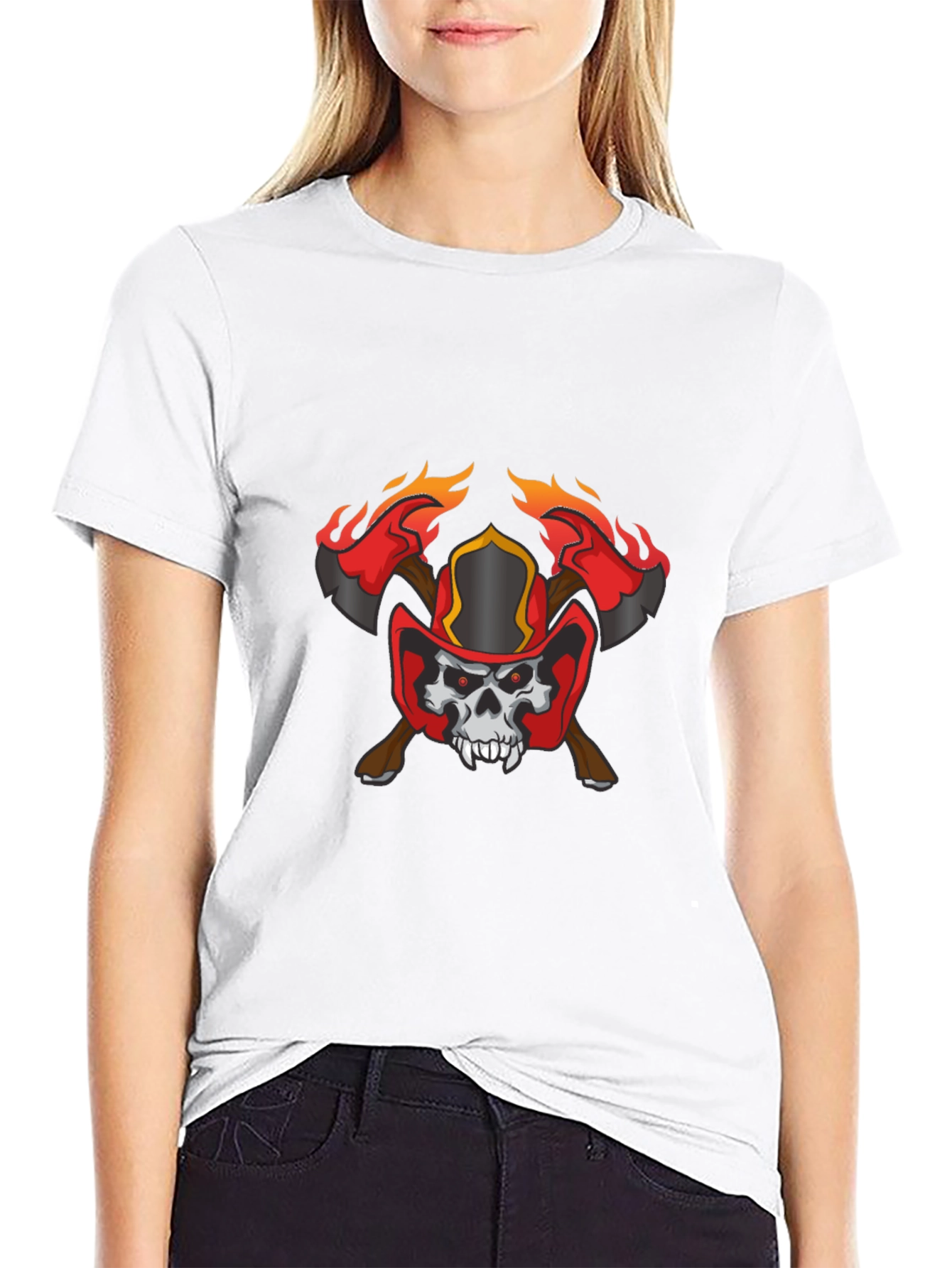 Skull Firefighter Axe Graphic T-Shirt