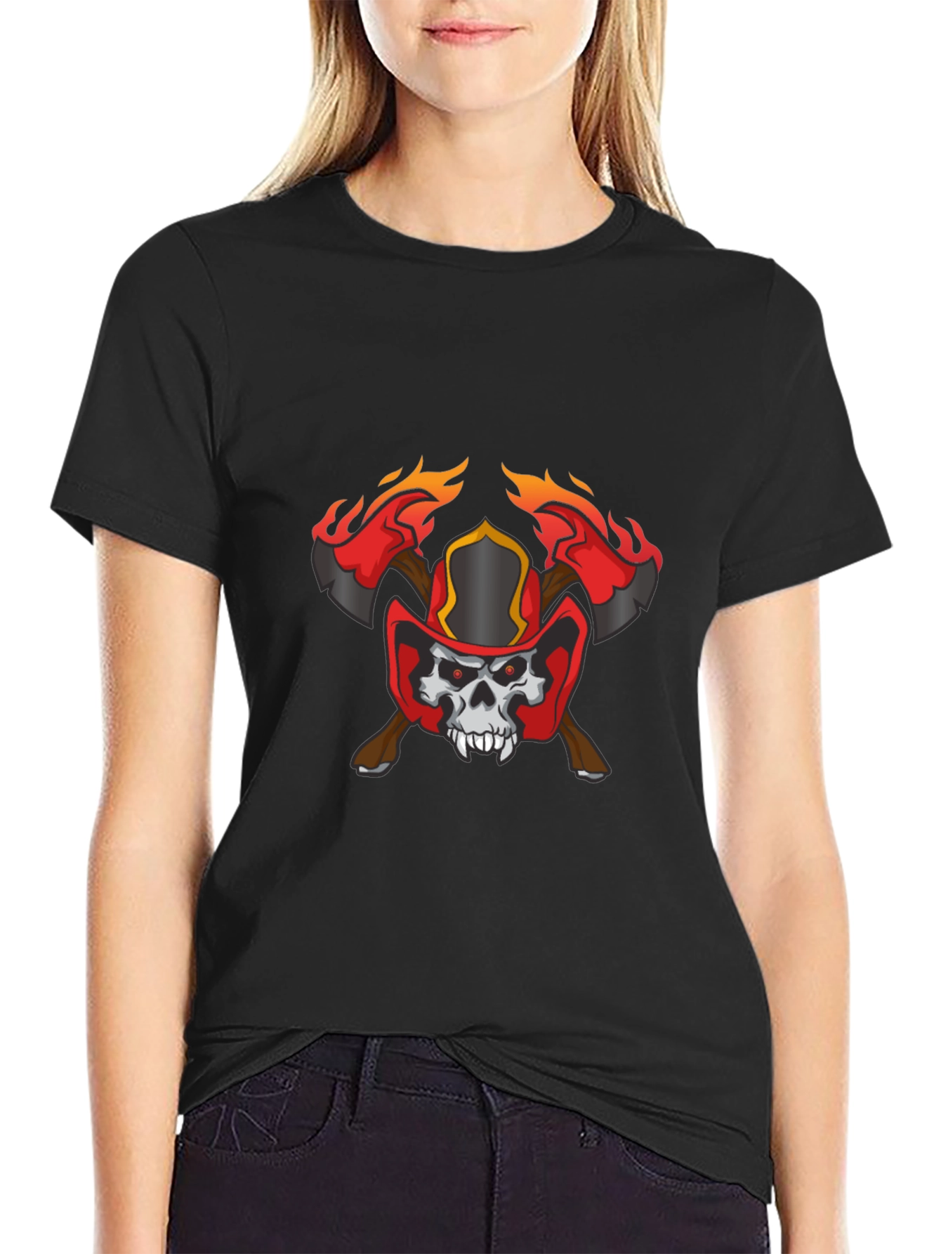 Skull Firefighter Axe Graphic T-Shirt