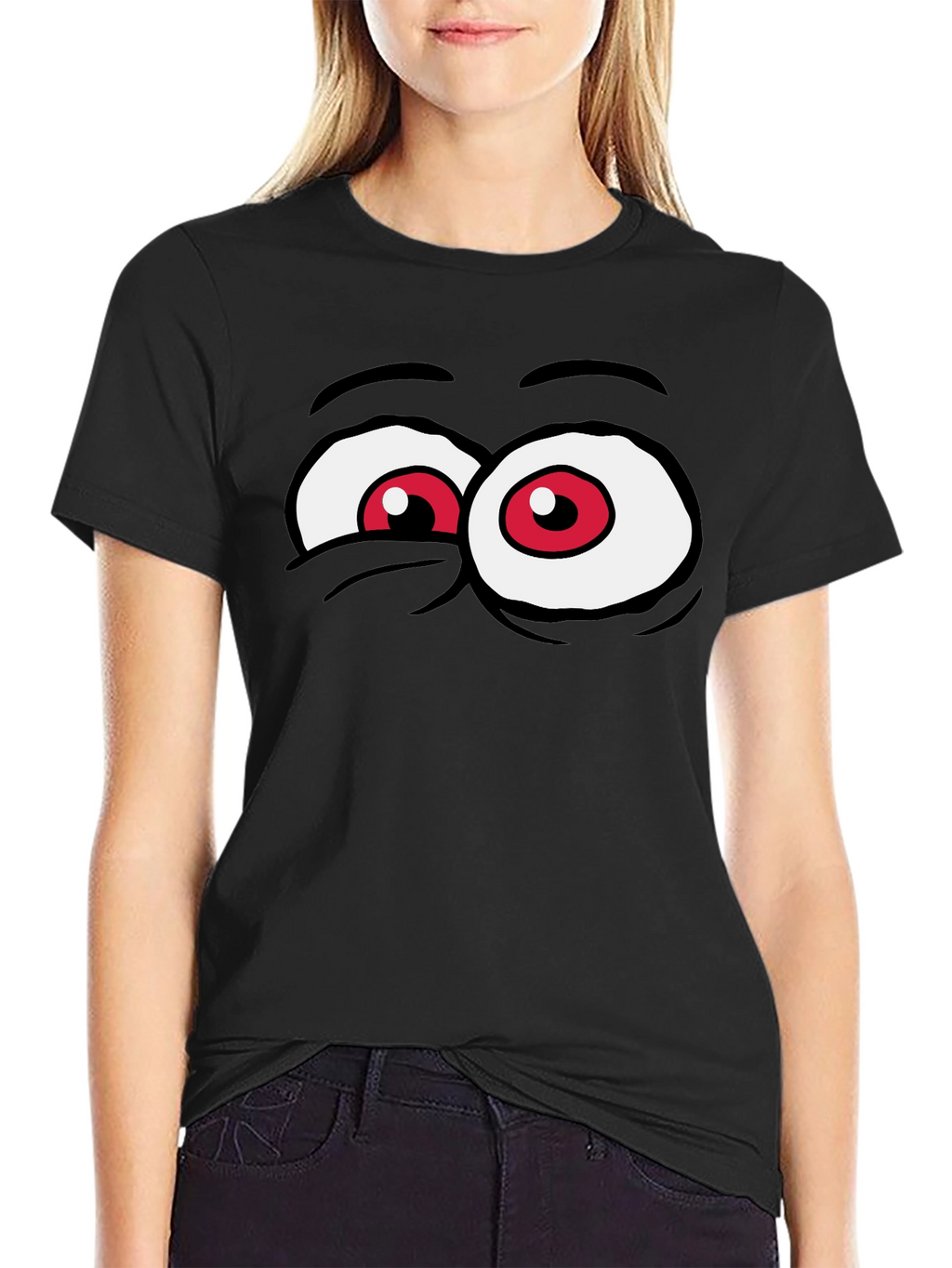 Funny Cartoon Eyes Graphic Tee - Black