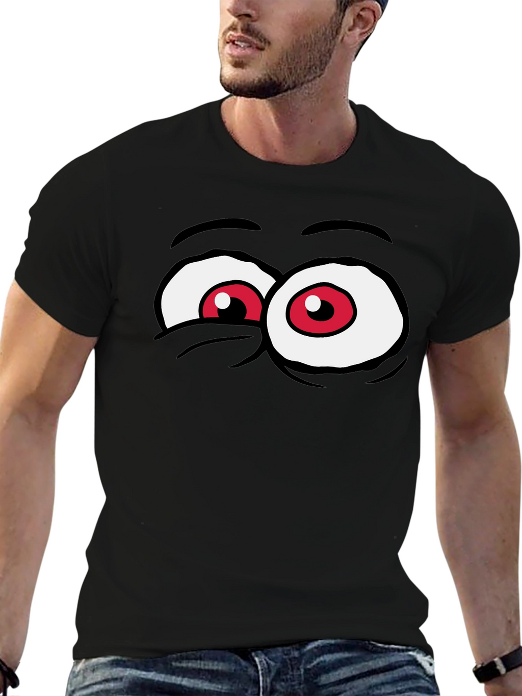 Funny Cartoon Eyes Graphic Tee - Black