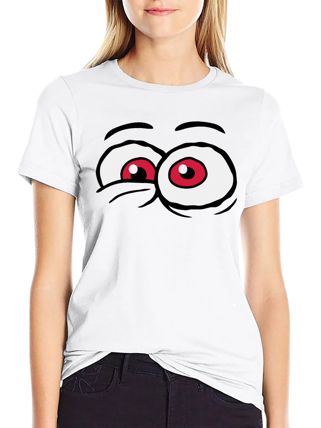 Funny Cartoon Eyes Graphic Tee - Black