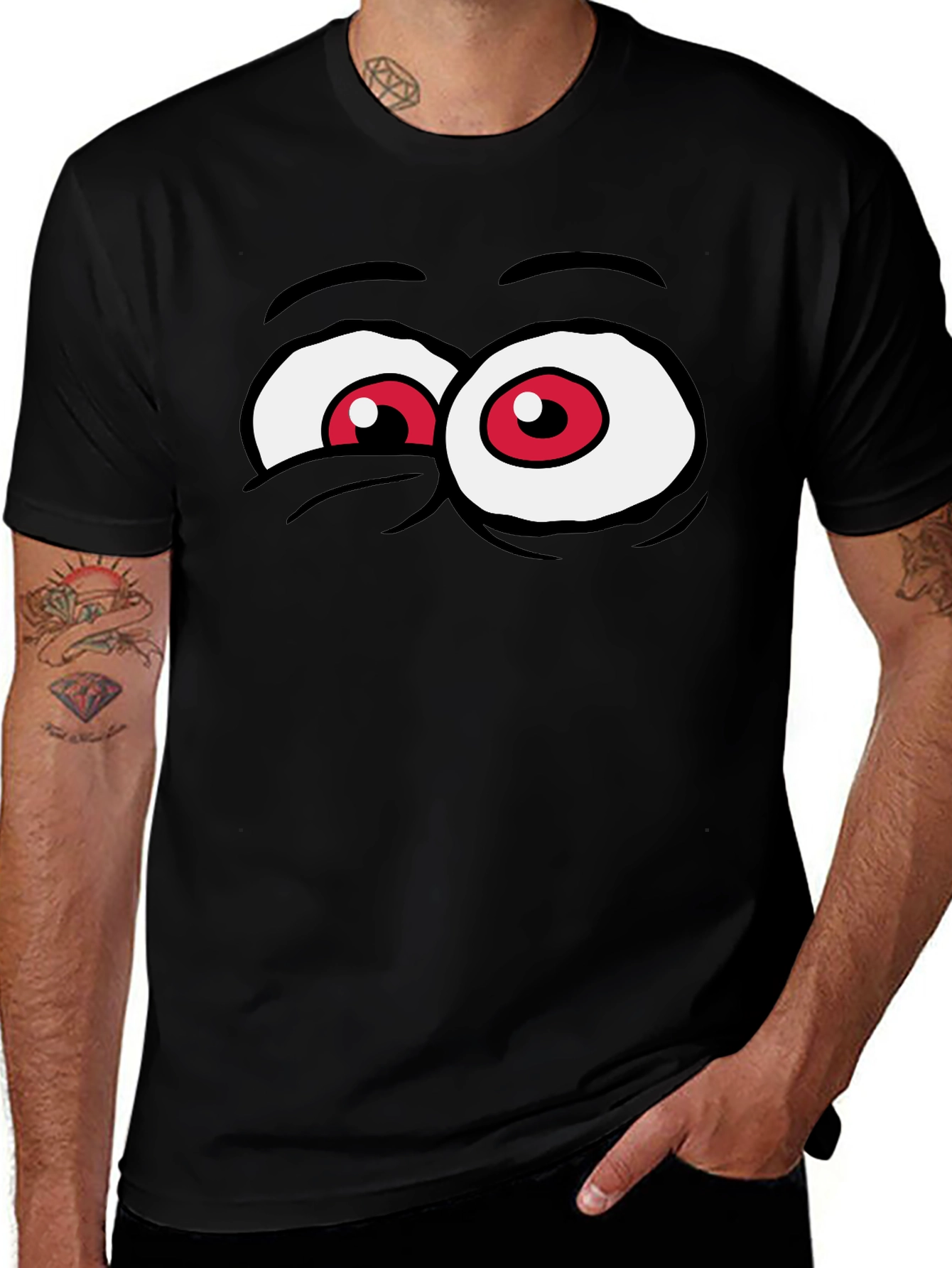 Funny Cartoon Eyes Graphic Tee - Black