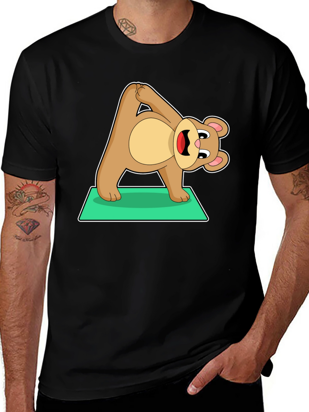 Yoga Bear Graphic Tee - Cute Exercise Cartoon Shirt