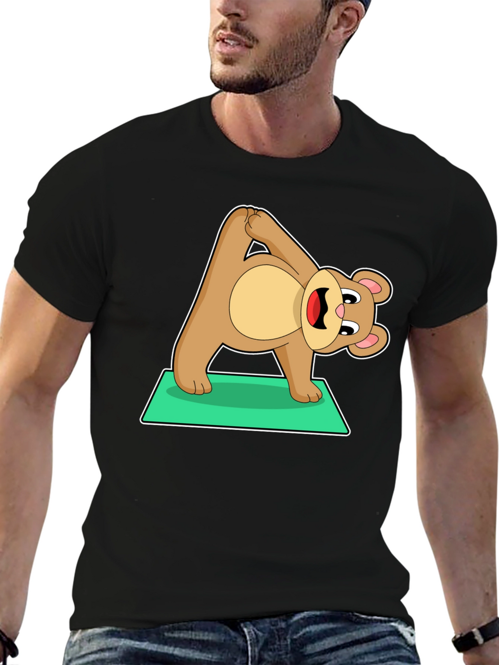 Yoga Bear Graphic Tee - Cute Exercise Cartoon Shirt