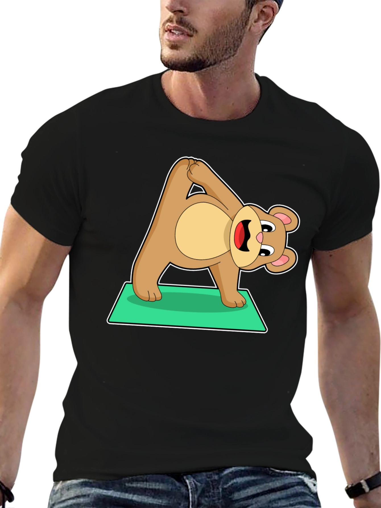 Yoga Bear Graphic Tee - Cute Exercise Cartoon Shirt