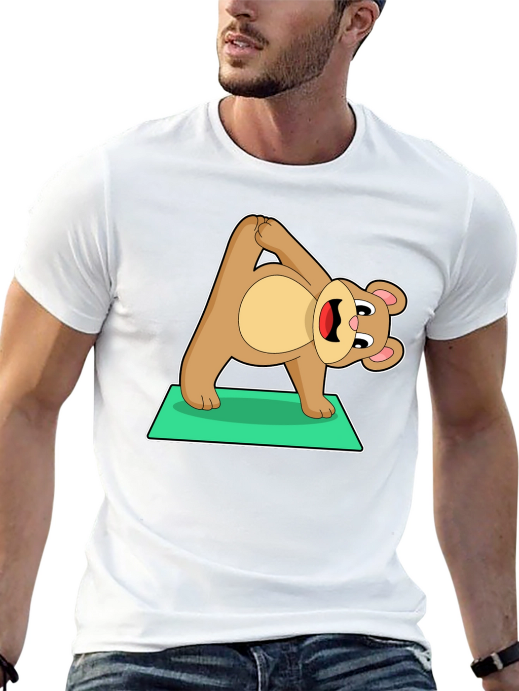 Yoga Bear Graphic Tee - Cute Exercise Cartoon Shirt