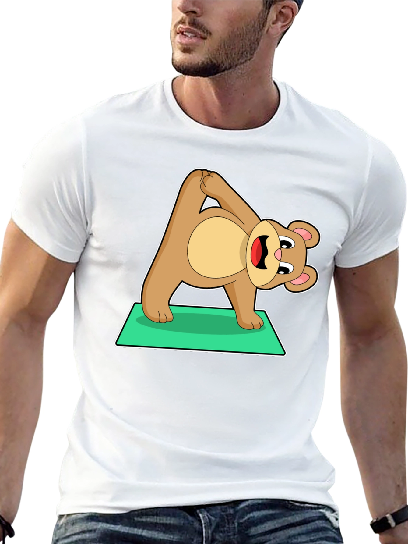 Yoga Bear Graphic Tee - Cute Exercise Cartoon Shirt