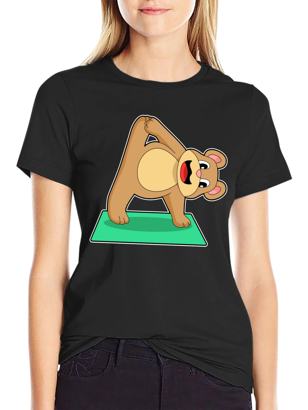 Yoga Bear Graphic Tee - Cute Exercise Cartoon Shirt