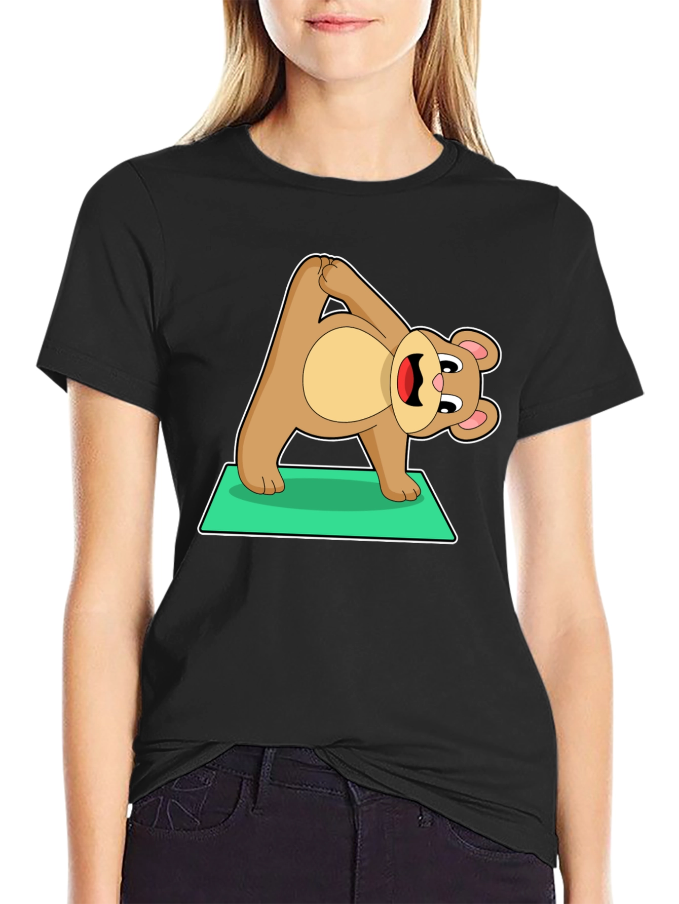 Yoga Bear Graphic Tee - Cute Exercise Cartoon Shirt