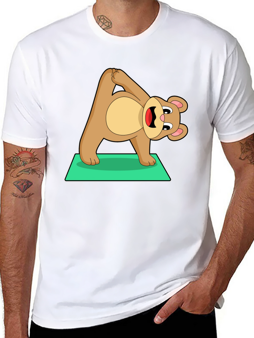 Yoga Bear Graphic Tee - Cute Exercise Cartoon Shirt