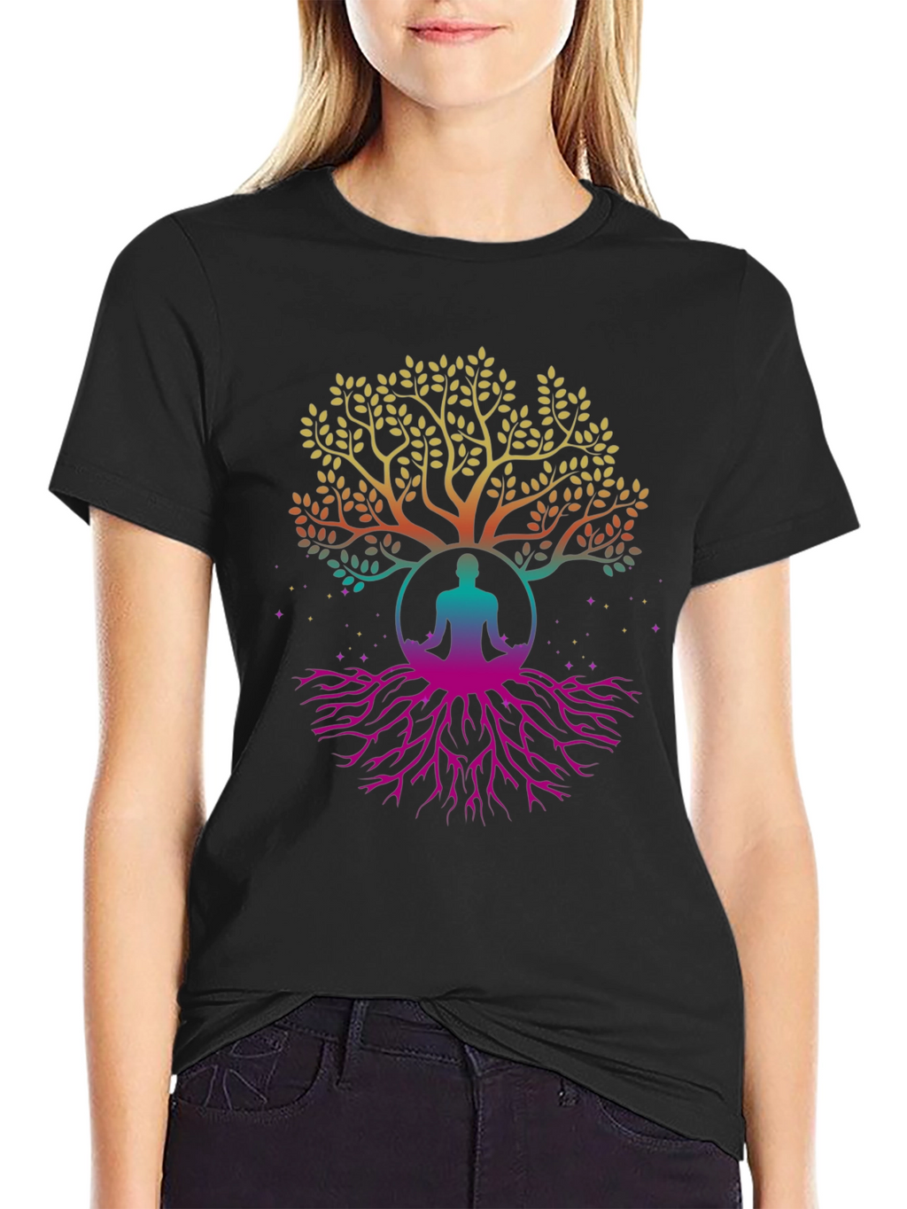 Tree of Life Yoga Meditation Black T-Shirt