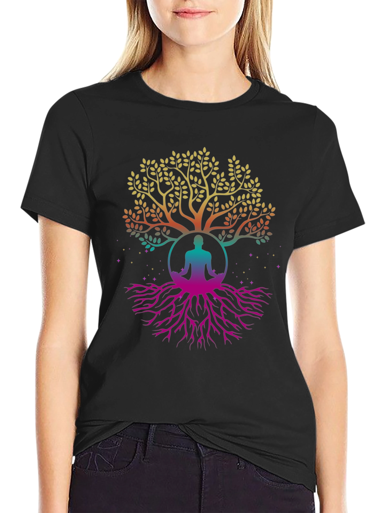 Tree of Life Yoga Meditation Black T-Shirt