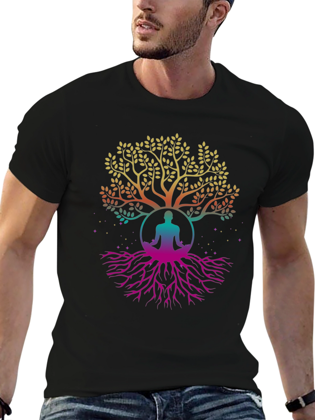 Tree of Life Yoga Meditation Black T-Shirt
