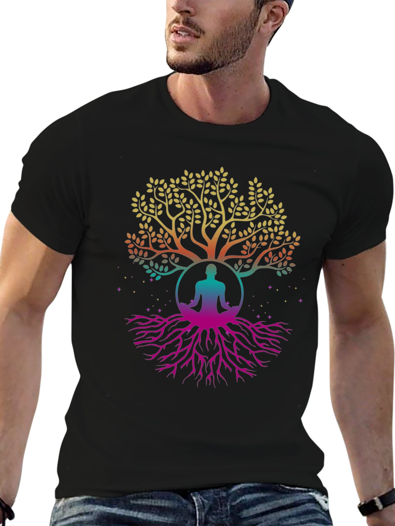Tree of Life Yoga Meditation Black T-Shirt