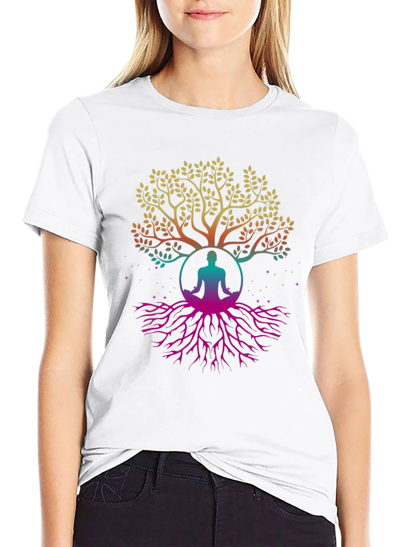 Tree of Life Yoga Meditation Black T-Shirt