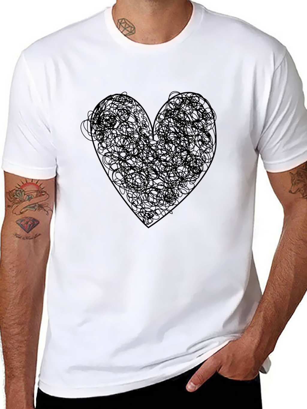 Heart Scribble Graphic Tee - Modern Artistic Black T-Shirt