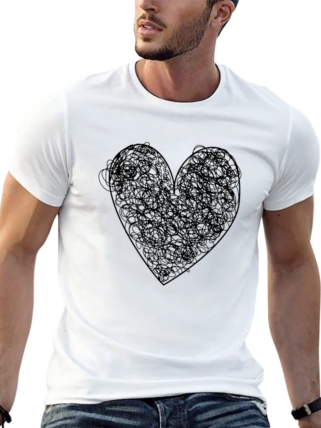Heart Scribble Graphic Tee - Modern Artistic Black T-Shirt