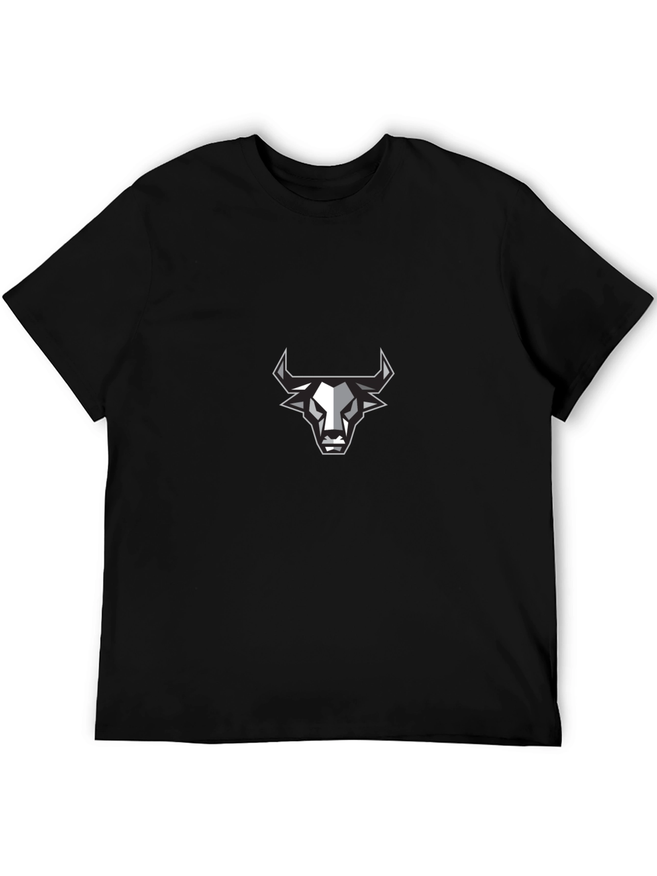 Mens Black T-Shirt with Geometric Bull Design