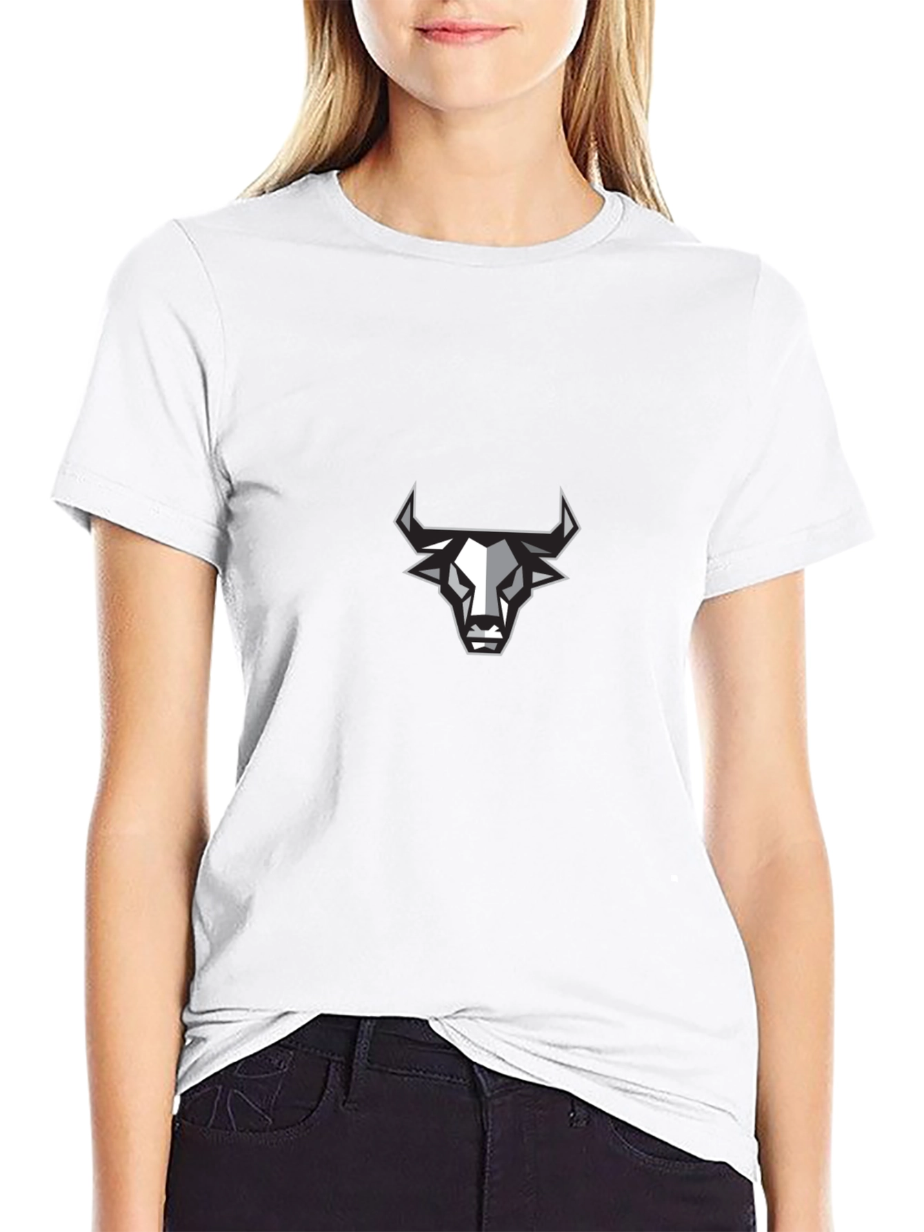 Mens Black T-Shirt with Geometric Bull Design