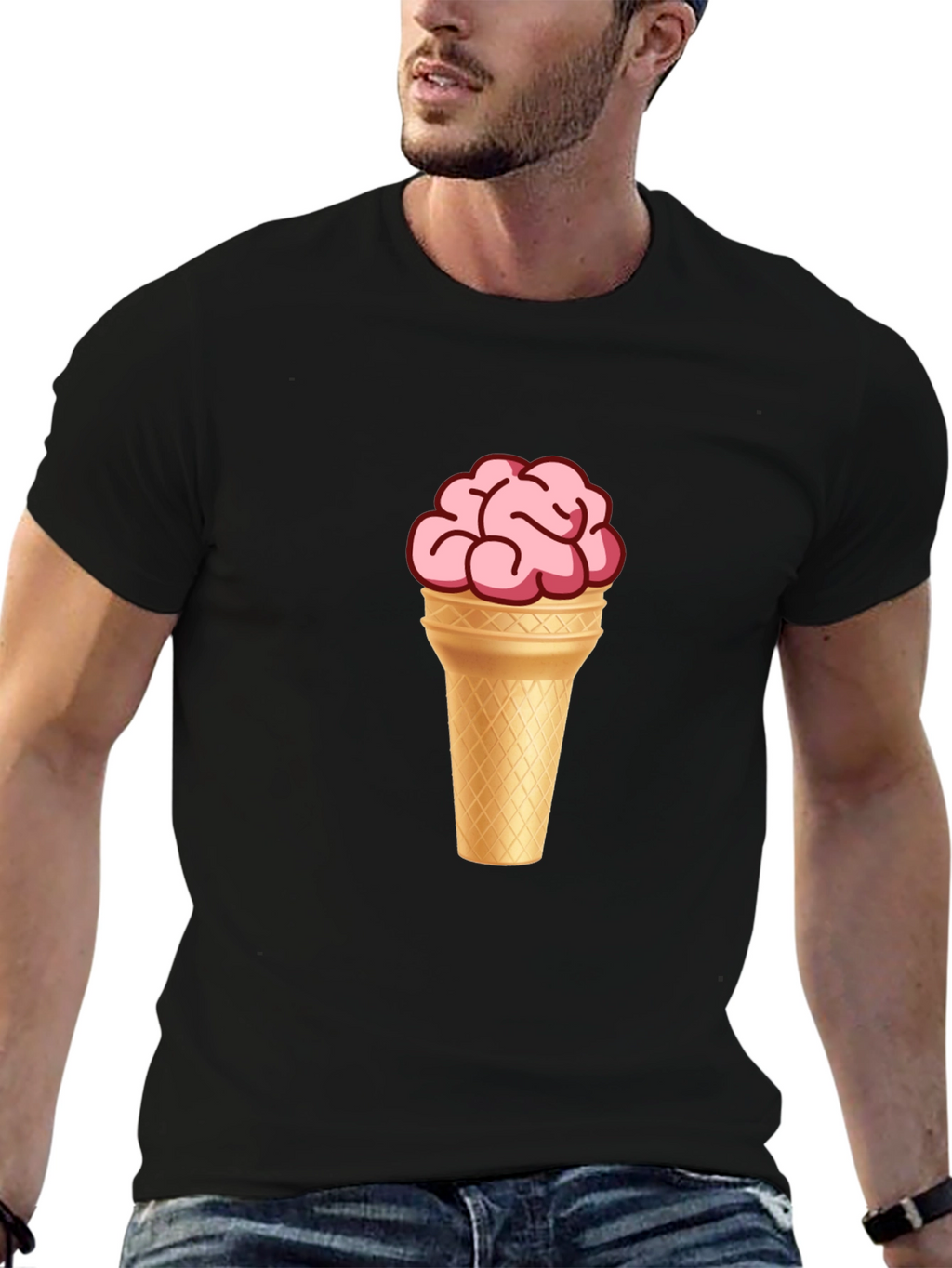 Brain Ice Cream Cone Graphic T-Shirt