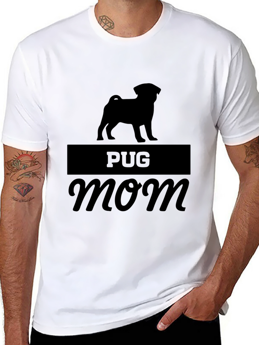 Pug Mom Graphic Tee - Black Cotton Blend