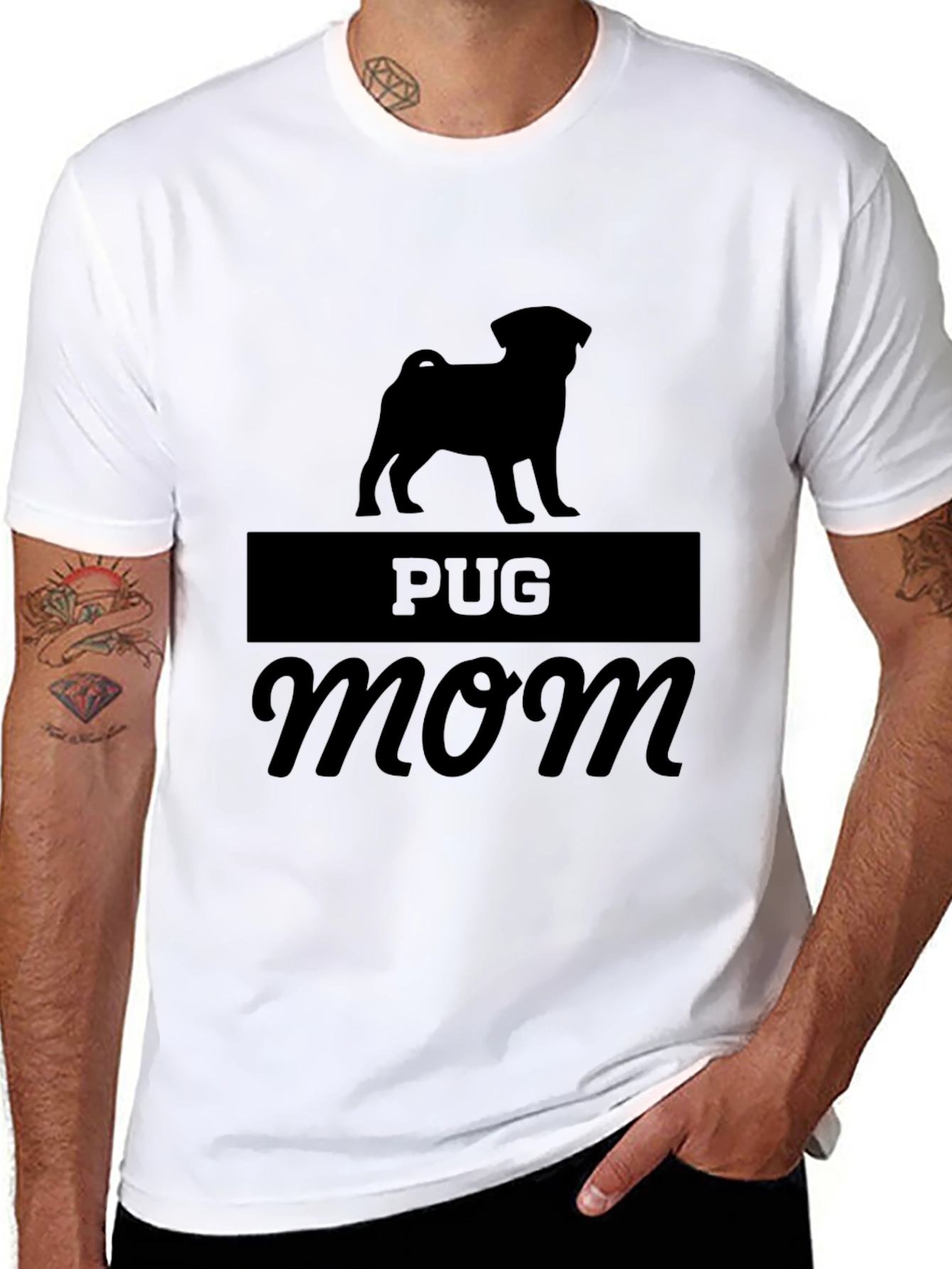 Pug Mom Graphic Tee - Black Cotton Blend