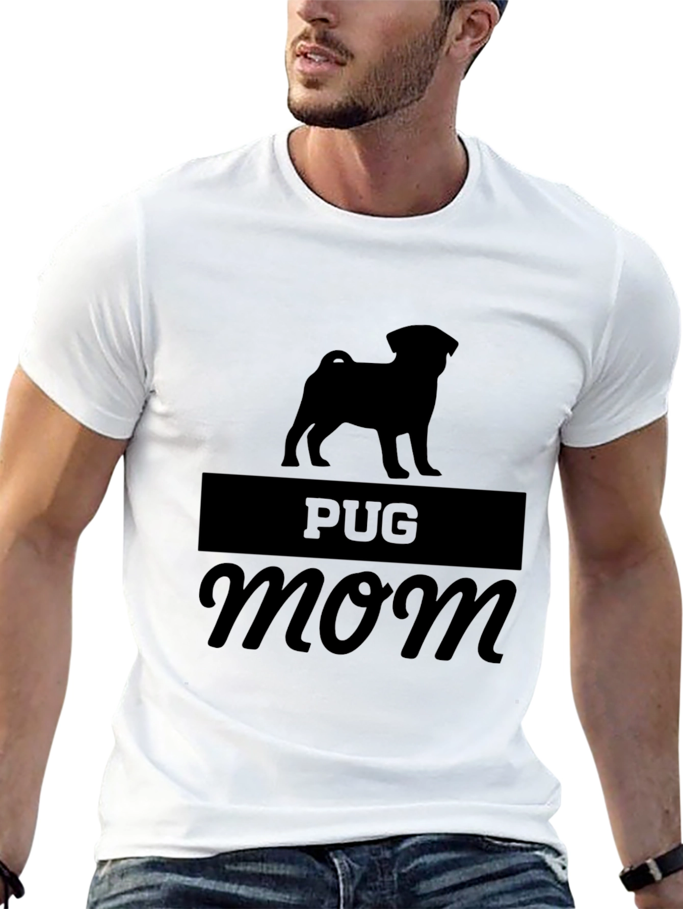 Pug Mom Graphic Tee - Black Cotton Blend