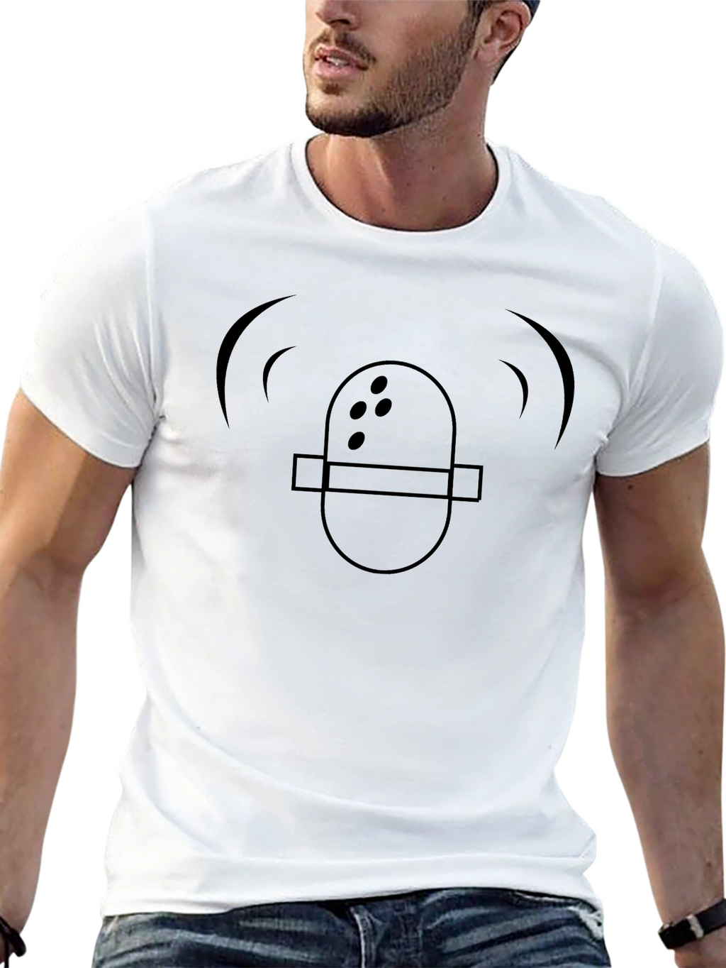 Black T-Shirt with Retro Microphone Design