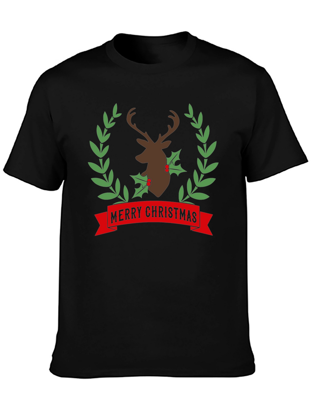 Merry Christmas Deer Wreath Graphic Tee