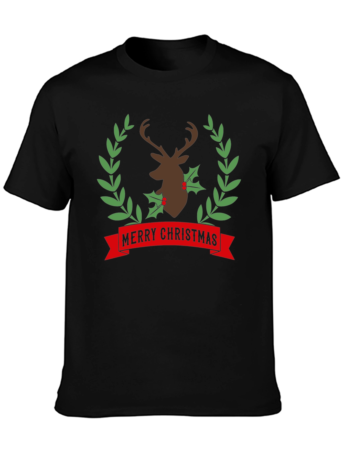Merry Christmas Deer Wreath Graphic Tee
