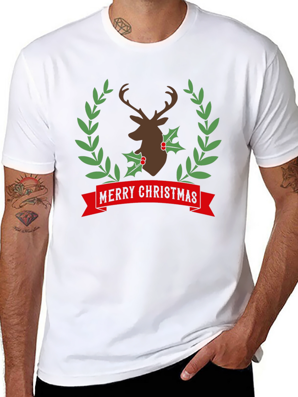 Merry Christmas Deer Wreath Graphic Tee
