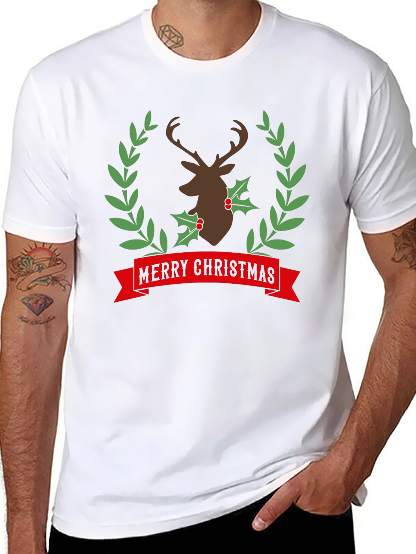 Merry Christmas Deer Wreath Graphic Tee
