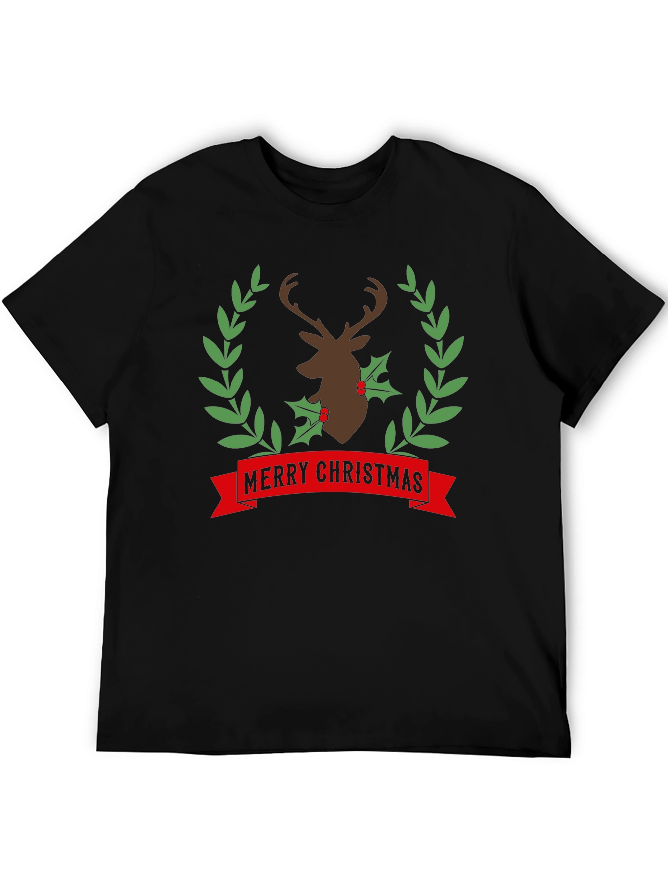 Merry Christmas Deer Wreath Graphic Tee