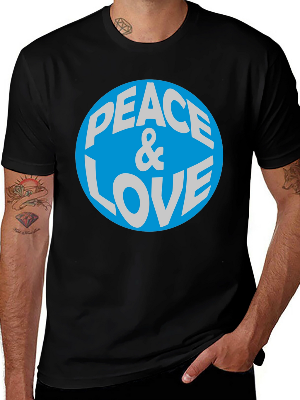 Peace & Love Graphic T-Shirt - Blue Circle Design