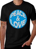 Peace & Love Graphic T-Shirt - Blue Circle Design