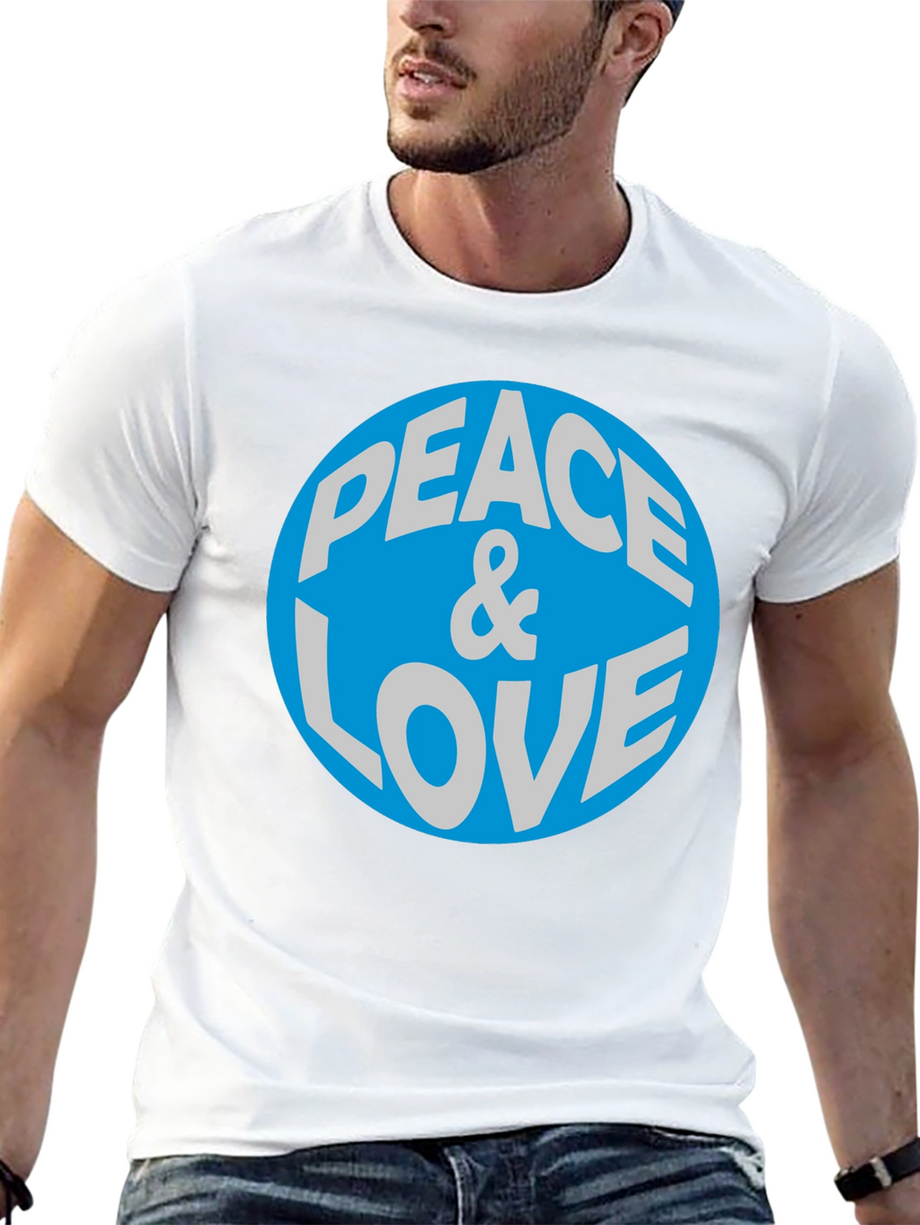 Peace & Love Graphic T-Shirt - Blue Circle Design