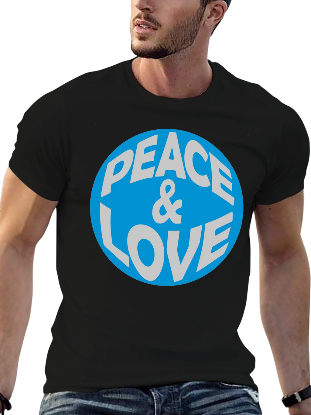 Peace & Love Graphic T-Shirt - Blue Circle Design