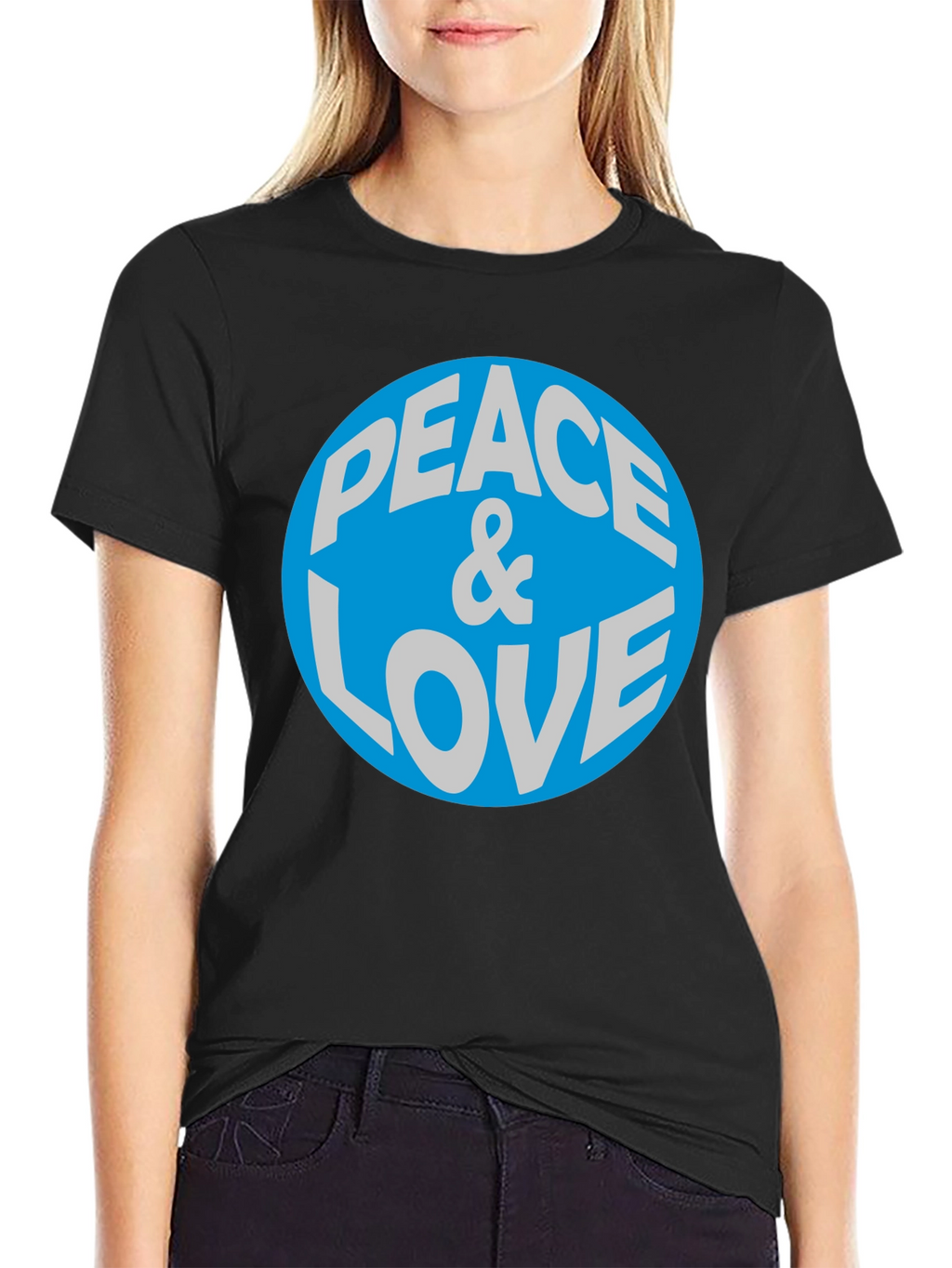Peace & Love Graphic T-Shirt - Blue Circle Design