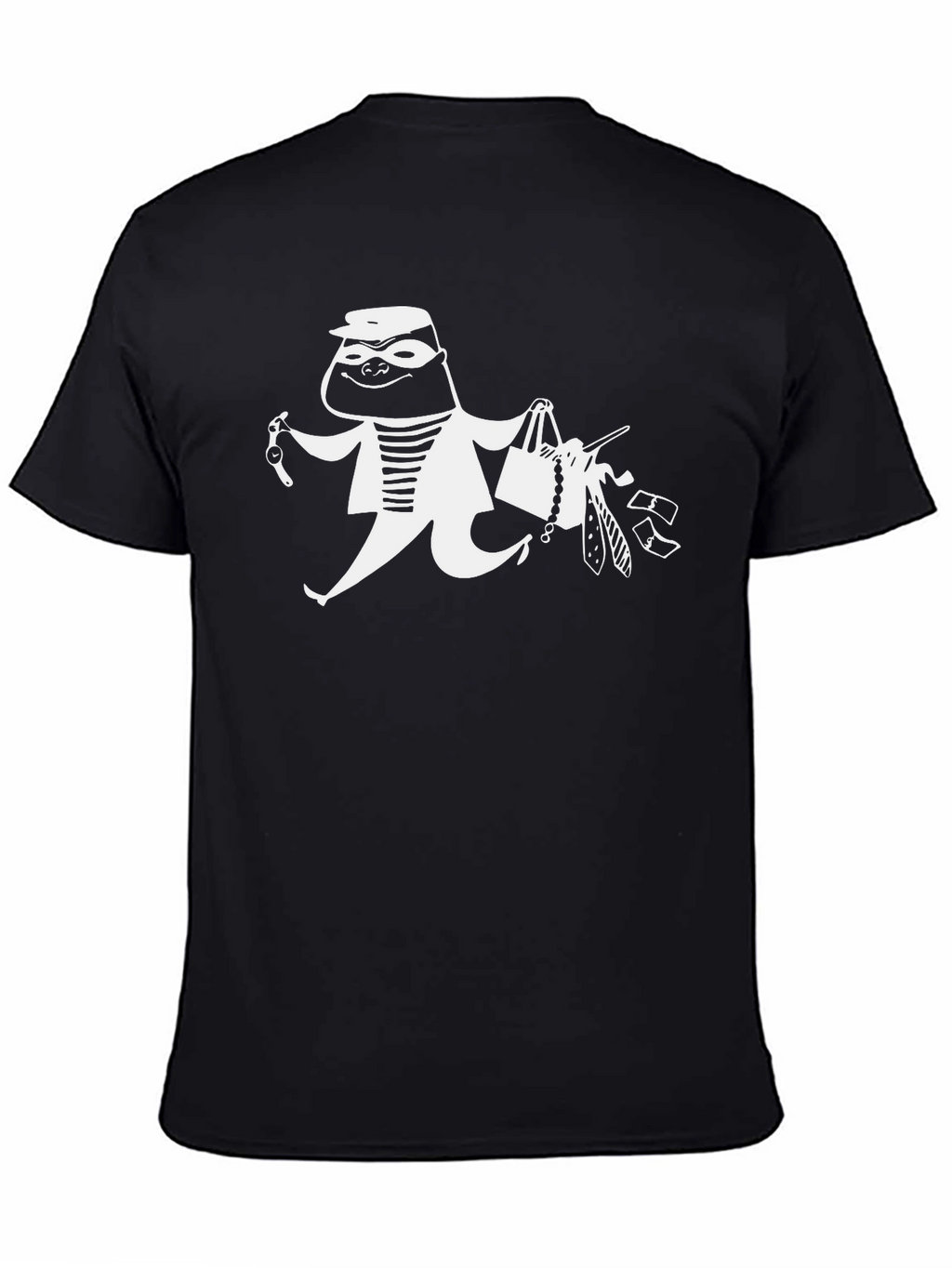 Cartoon Burglar Graphic T-Shirt - Black Crew Neck