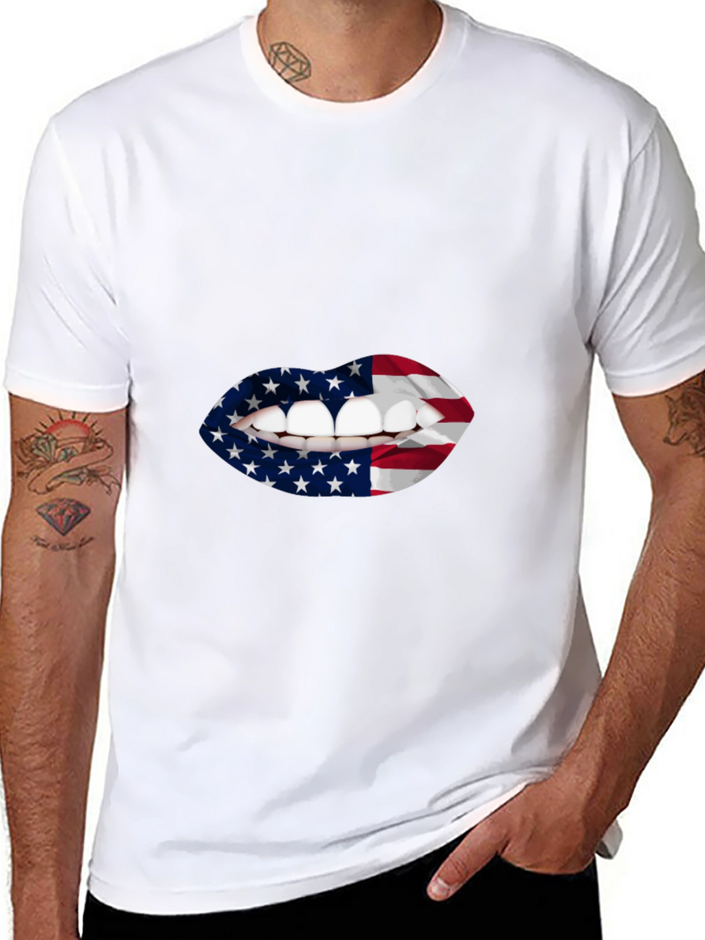 USA Flag Lips Graphic T-Shirt