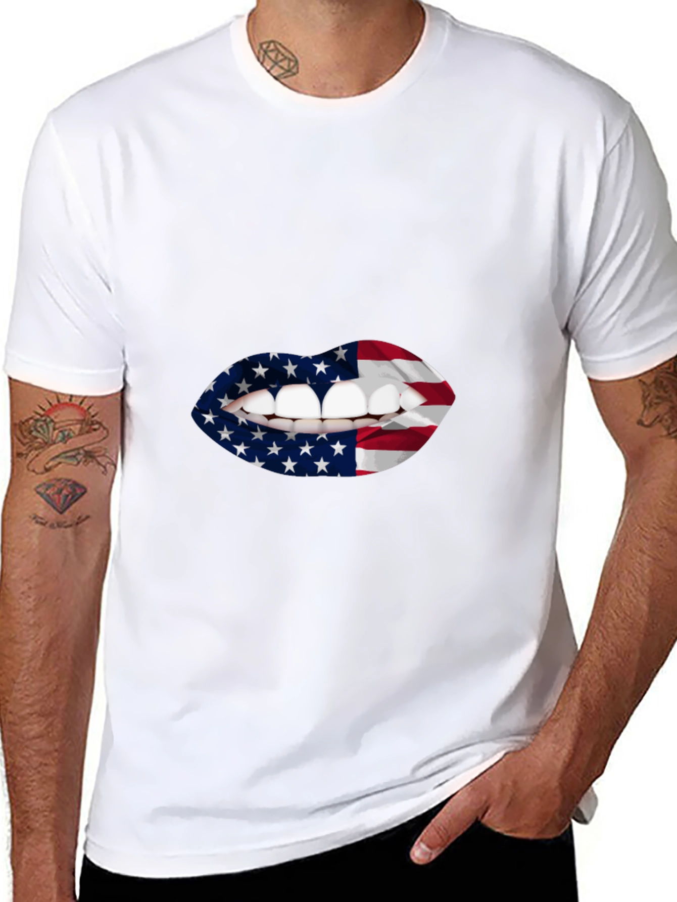 USA Flag Lips Graphic T-Shirt