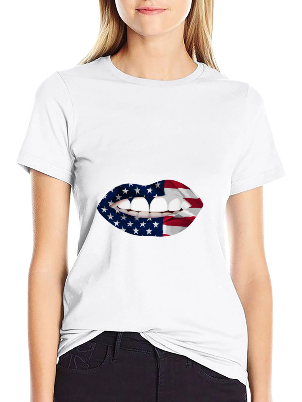 USA Flag Lips Graphic T-Shirt