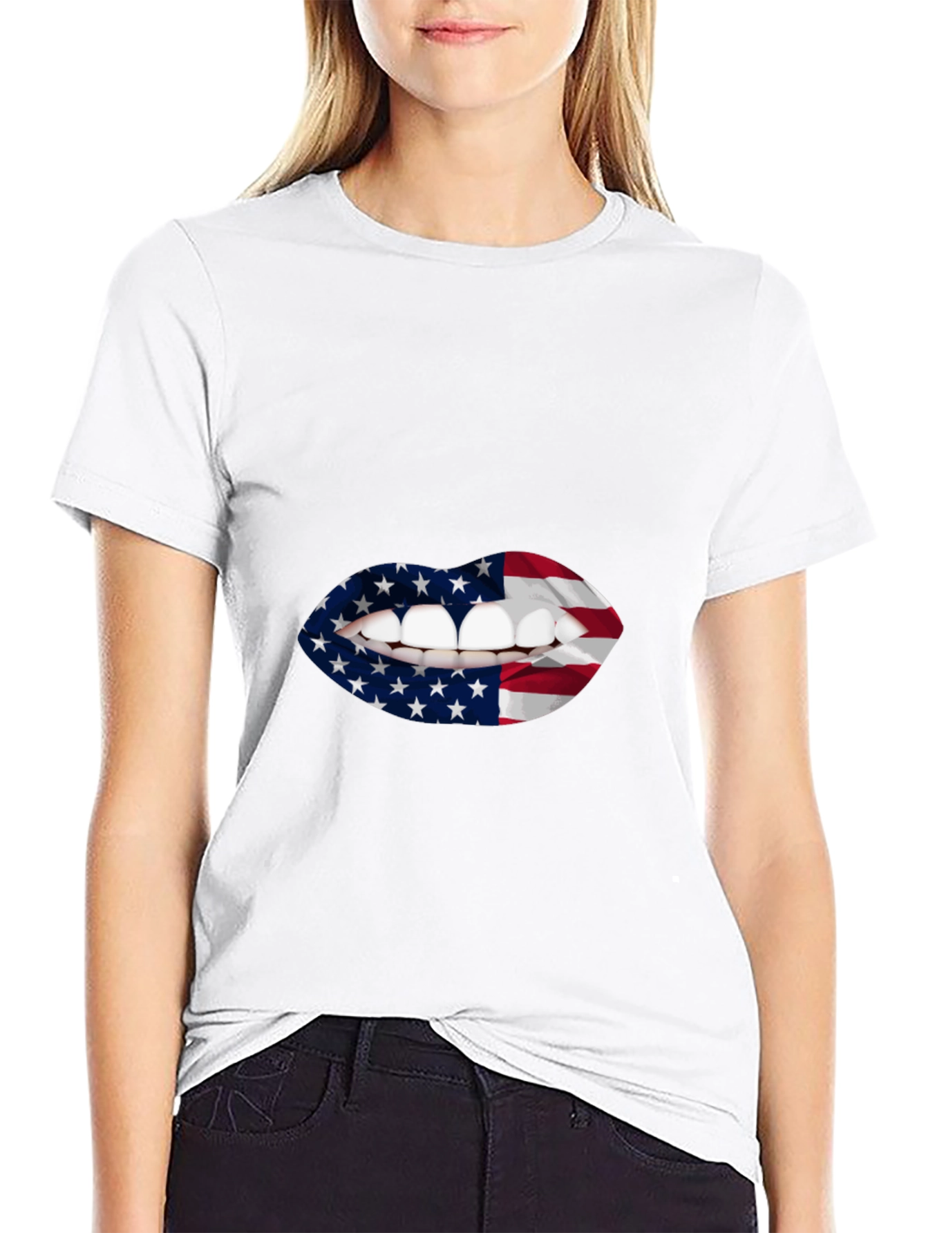 USA Flag Lips Graphic T-Shirt