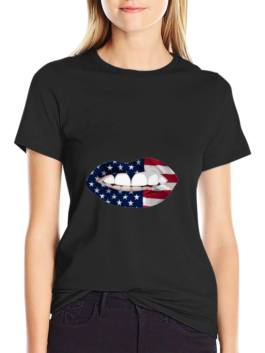 USA Flag Lips Graphic T-Shirt