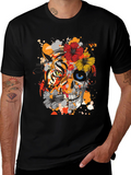 Tiger Skull Floral Graphic T-Shirt - Unique Design