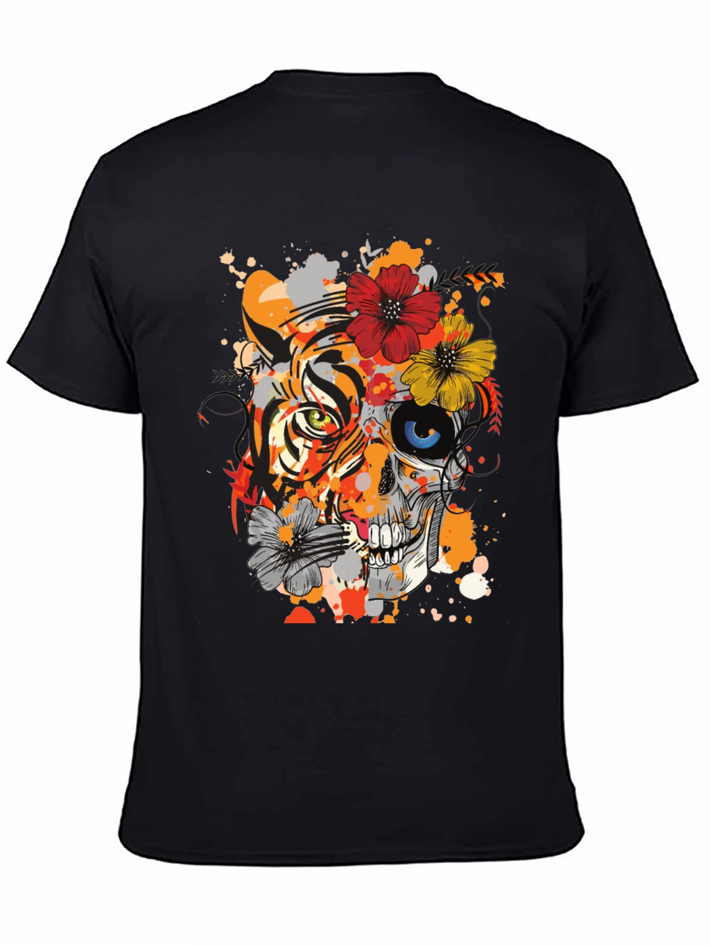 Tiger Skull Floral Graphic T-Shirt - Unique Design