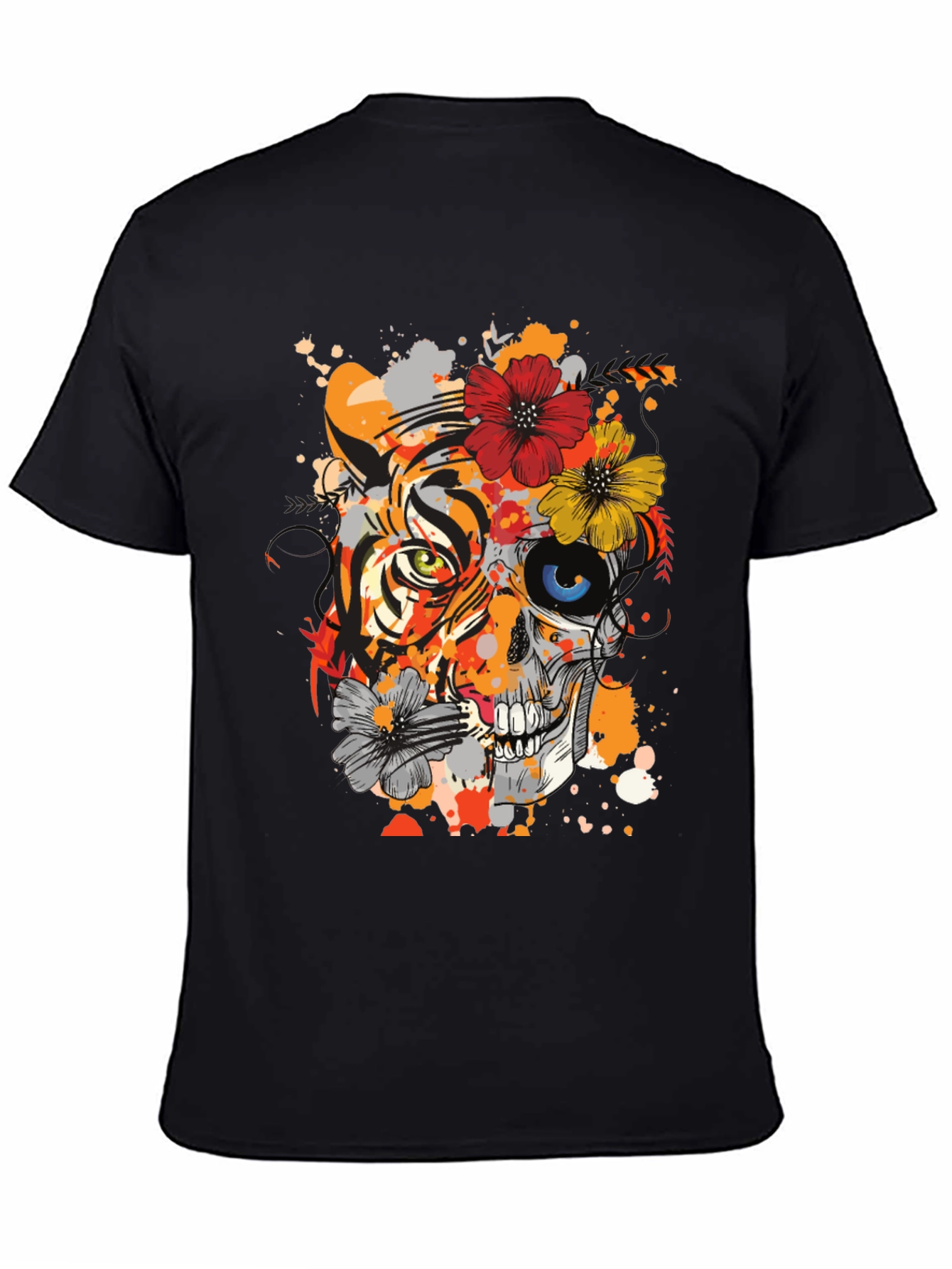 Tiger Skull Floral Graphic T-Shirt - Unique Design