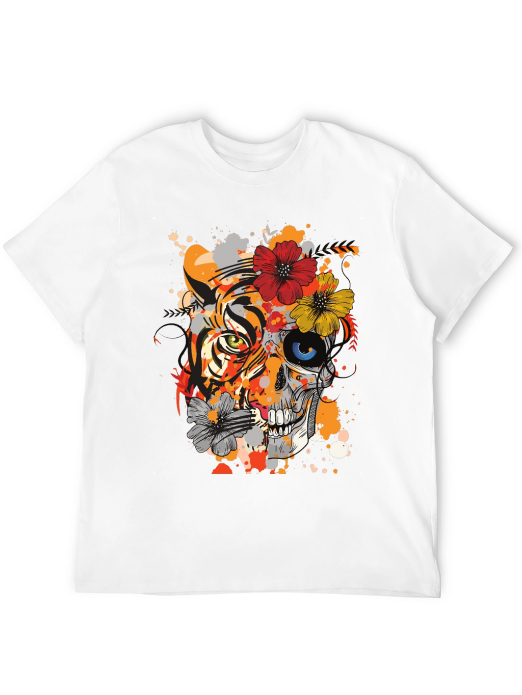 Tiger Skull Floral Graphic T-Shirt - Unique Design