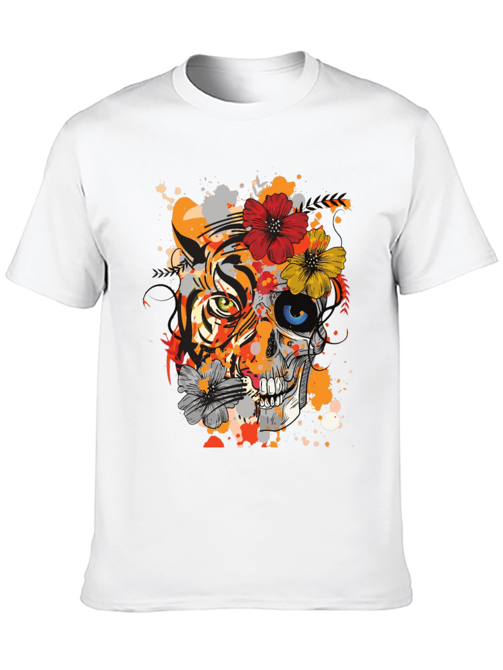 Tiger Skull Floral Graphic T-Shirt - Unique Design