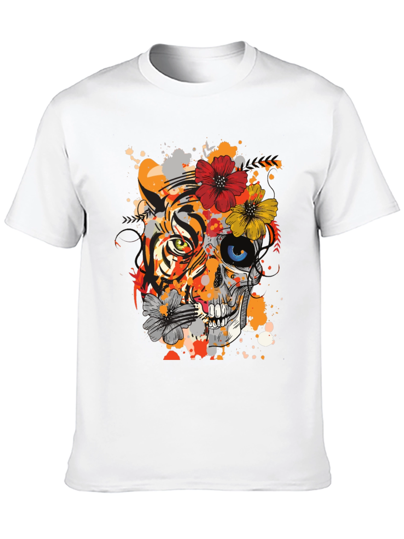 Tiger Skull Floral Graphic T-Shirt - Unique Design